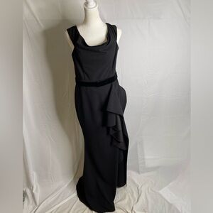 Lulus Womens Size Large Floor Length Gown Black Formal Front Ruffle  4107
